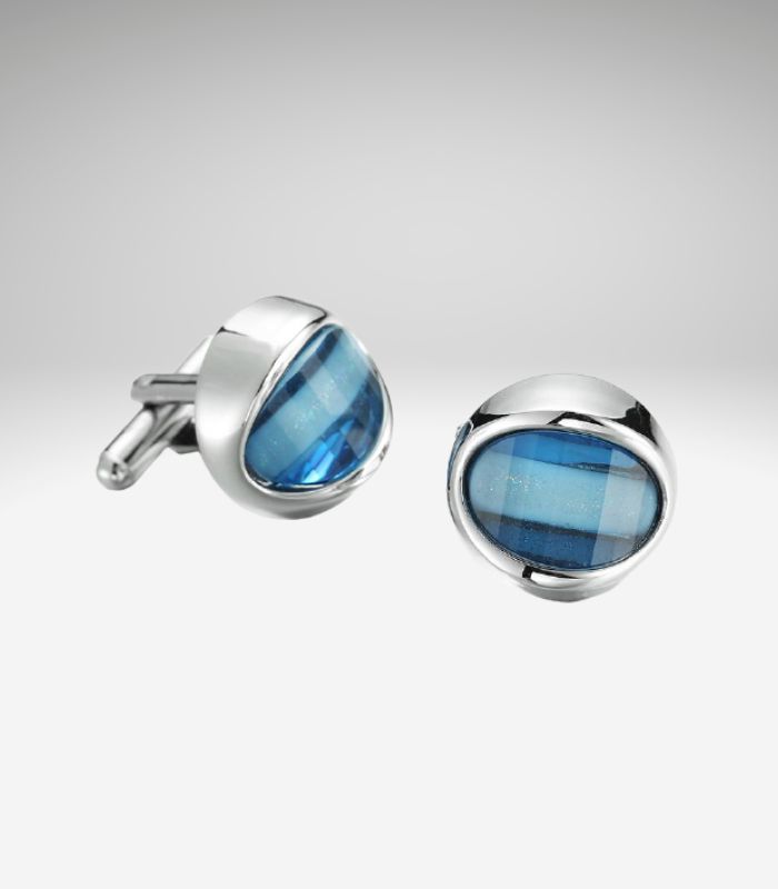 Blå krystal look sølvfavede manchetknapper