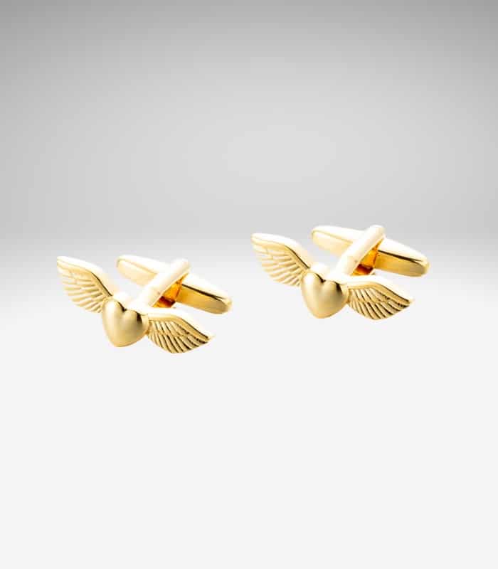 Guldfarvede englevinger med hjerte manchetknapper