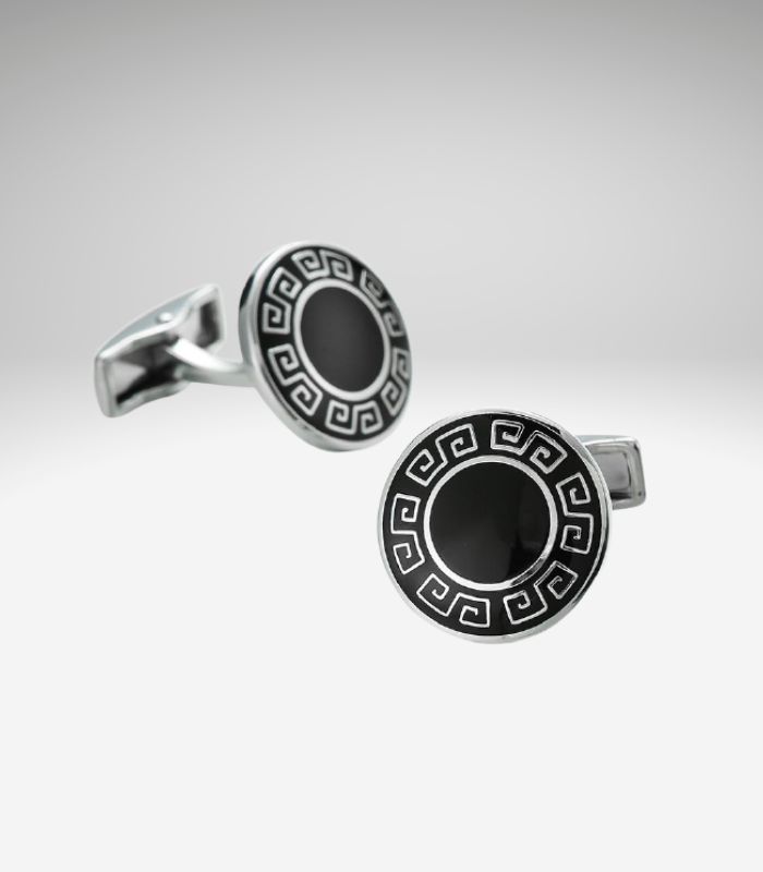 Sorte manchetknapper med græsk mønster