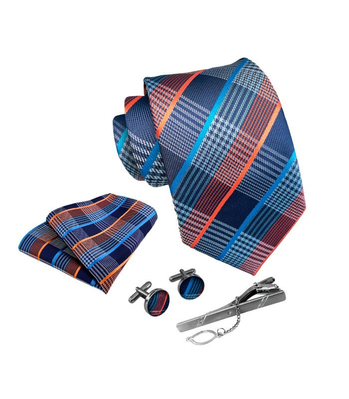 Blå og Organge Ternet Slips