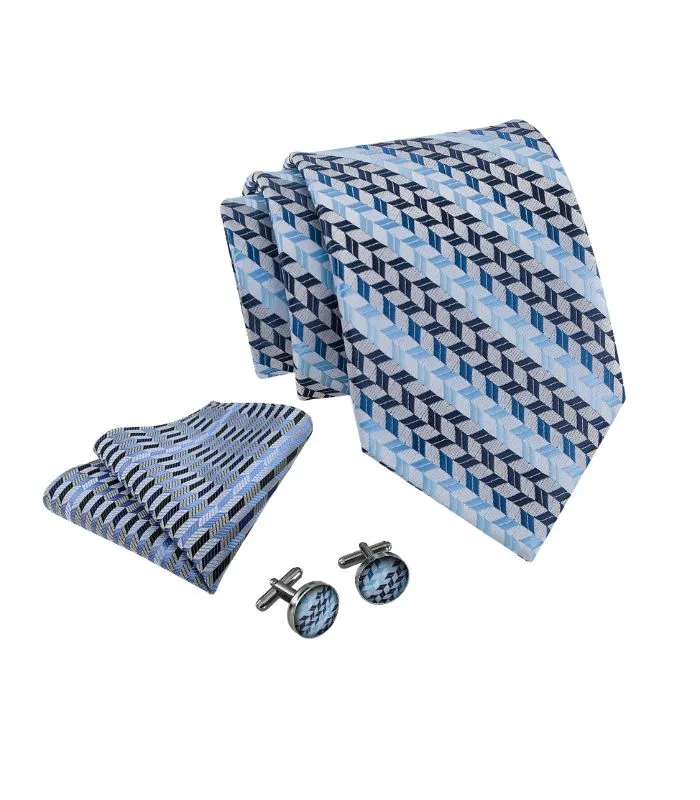 Blåt og Sort Fiskebensmønstret Slips