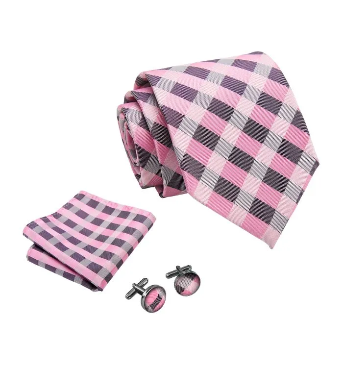 Pink og Gråt Ternet Slips