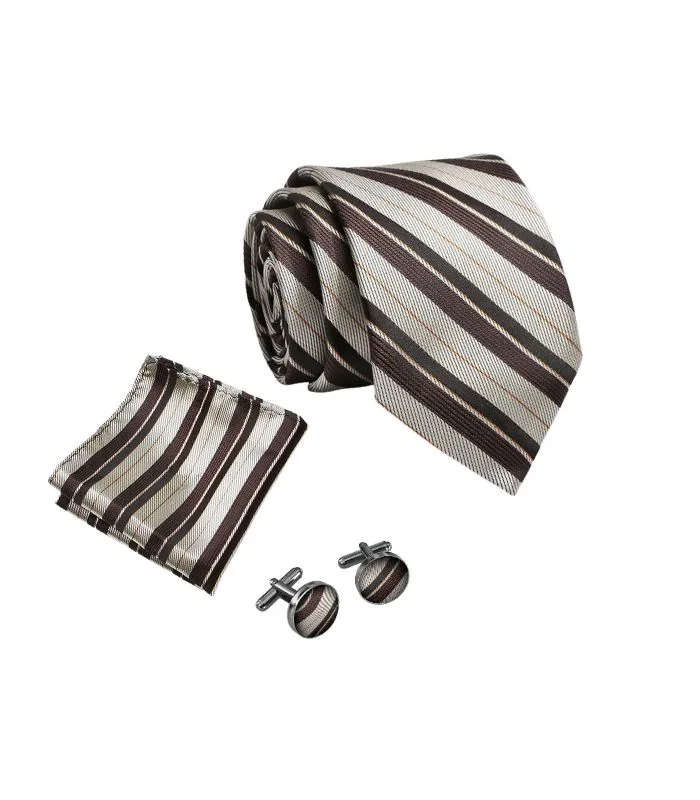 Brun og Creme Stribet Slips