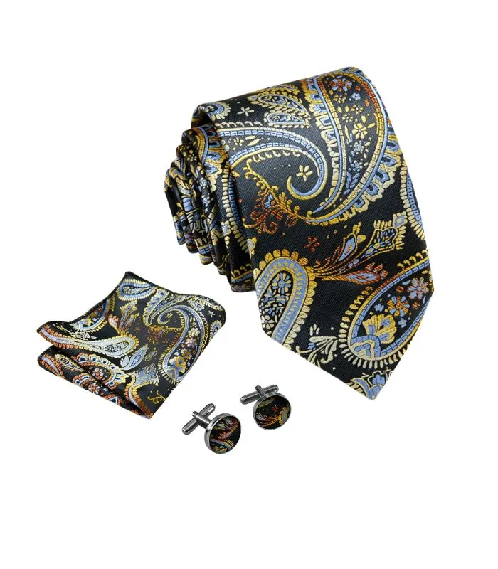 Gyldent Paisley Slips med Blå Detaljer