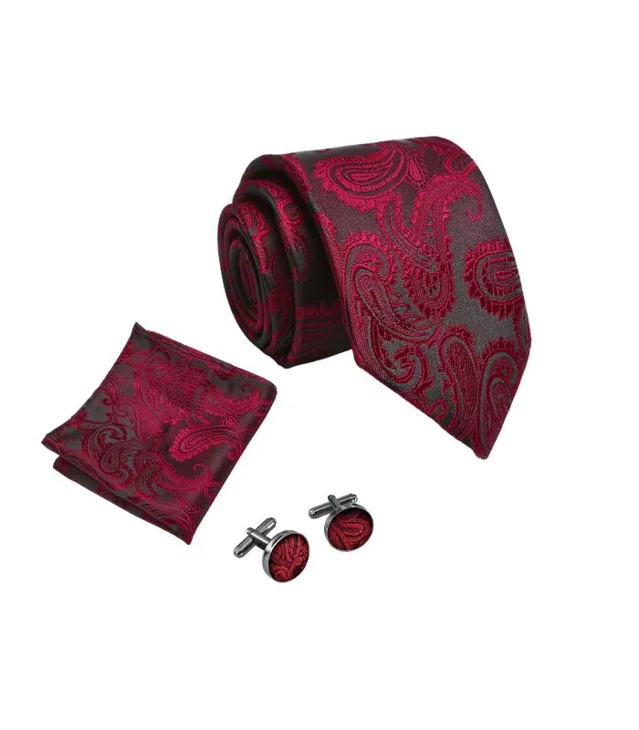 Vinrødt og sort paisley-mønstret slips