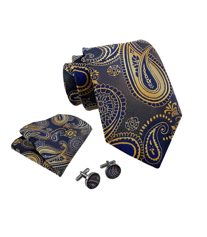 Navy og Gyldent Paisley Slips