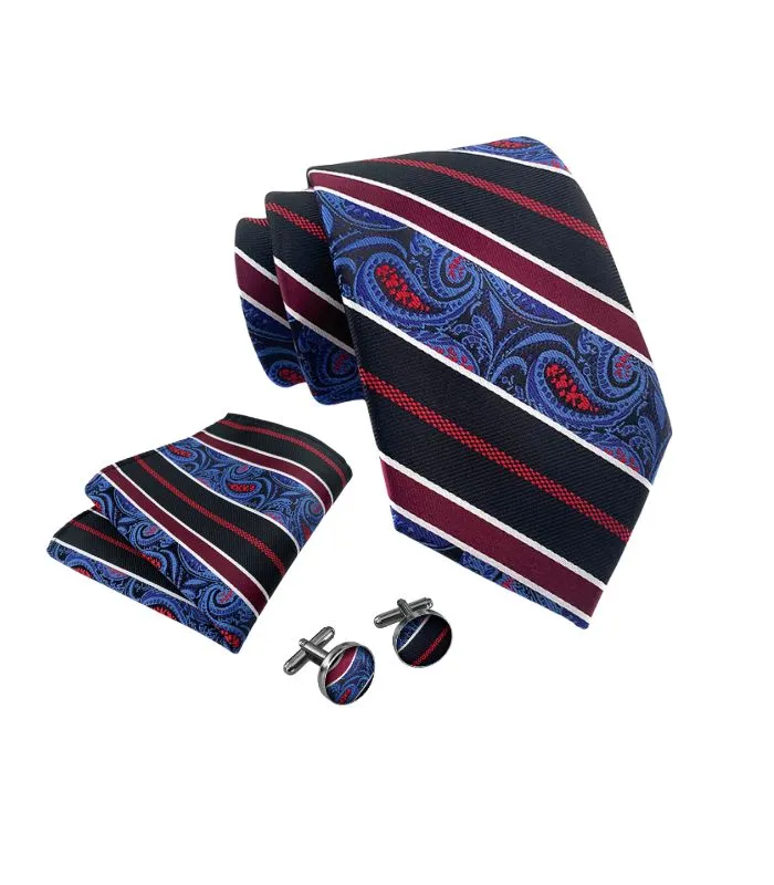 Geometrisk Paisley Slips med Bordeaux Kant