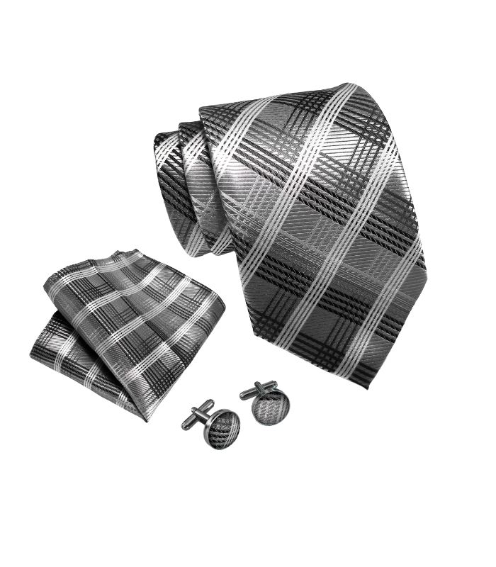 Eksklusivt slips i grå, hvid og sorte tern