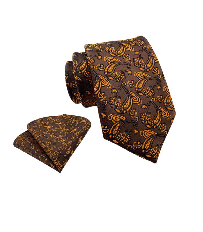 Gyldent Paisley Slips i Mørkebrun